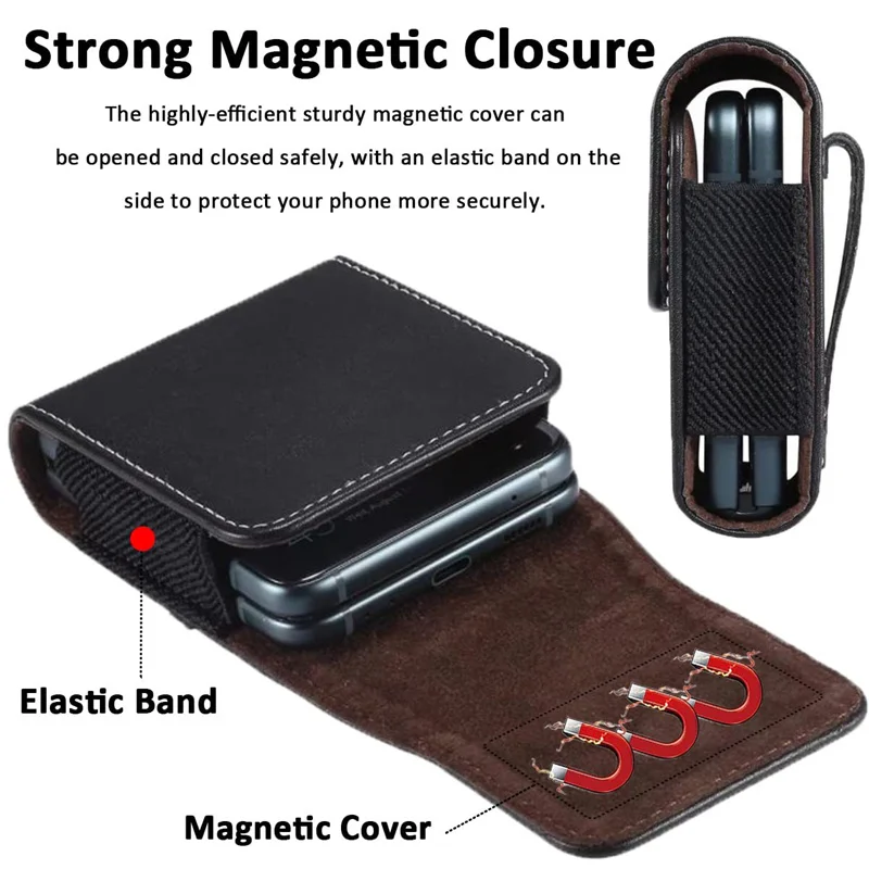 Leather Phone Pouch For Motorola Razr 40 Ultra 5G Magnetic Flip Case Funda For Moto Razr Plus 2023 Gen 4 3 2 Waist Clip Belt Bag