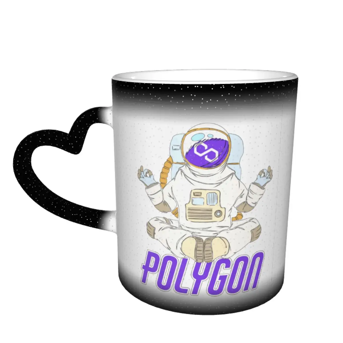 

Polygon Yoga Zen Crypto MATIC Cryptocurrency Moon Man Color Changing Mug in the Sky Graphic Ceramic Heat-sensitive Cup Milk cups