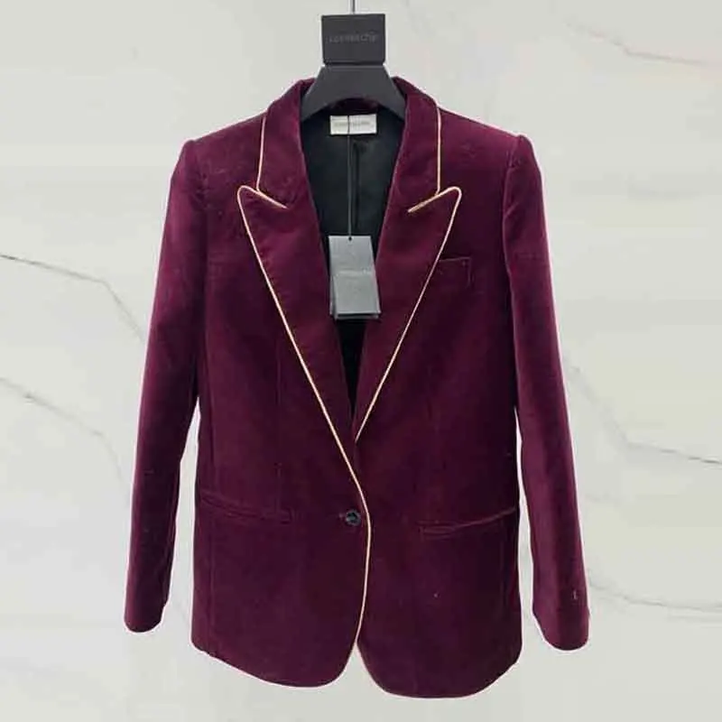 

22 New Women Long Sleeve Gold Thread Single Button Velvet Blazers Purple Temperament Slimming Coat Chic Fashion Bodycon Blazers