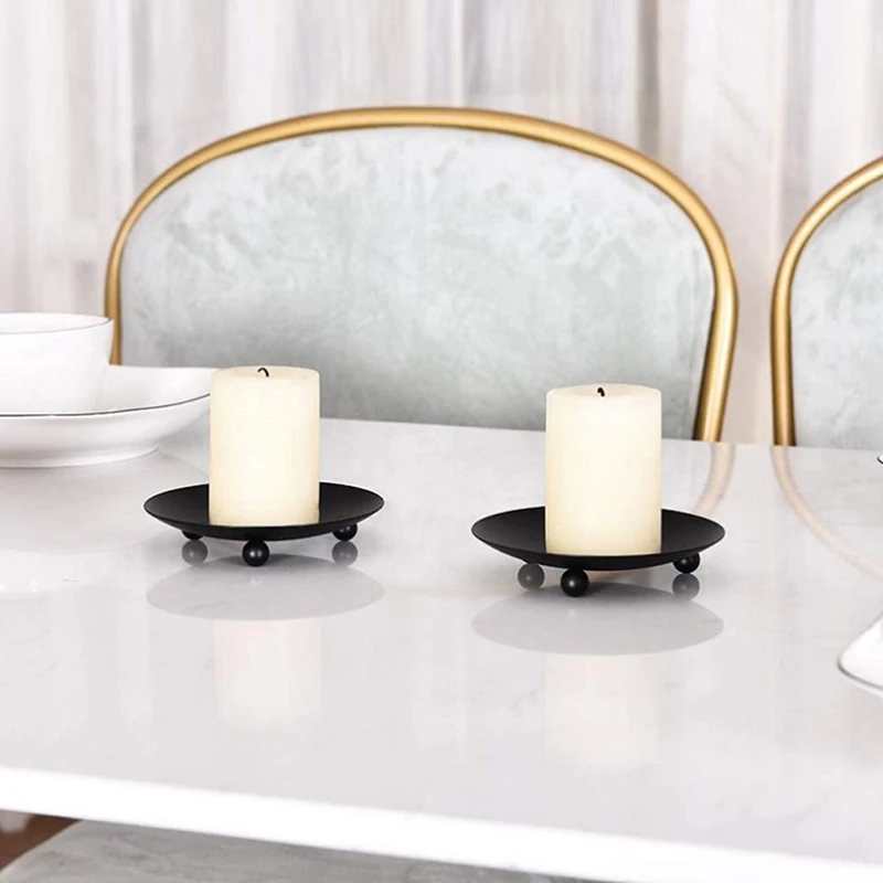 Decorative Iron Pillar Candle Plate Pedestal Candle Stand Fo