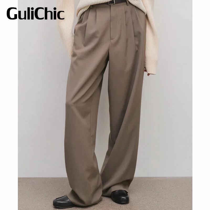 

9,2 GuliChic женские темпераментные мягкие удобные шерстяные драпированные широкие брюки без пояса