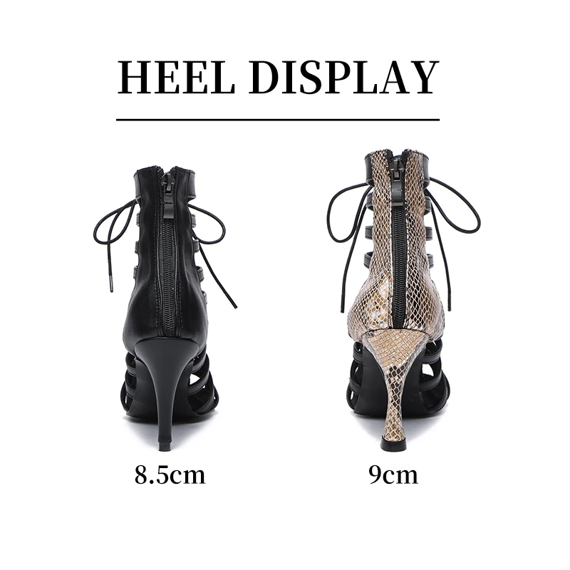 High Heels for Women Latin Dancing Shoes Elegant Stilettos Tango Salsa Ballroom Dance Shoes Lace-Up Plus Zip Design Sandals
