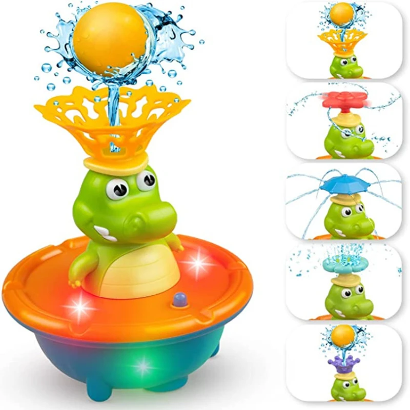 

Fountain Crocodile Frog Baby Bath Toys for Toddlers 5 Modes Spray Water Sprinkler Light Up Bathtub Toy for Boys Girls Kids Gifts