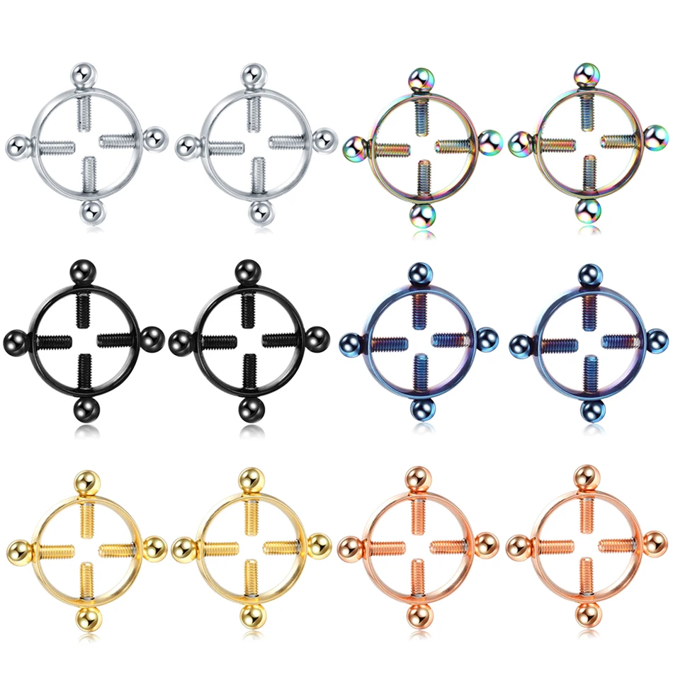 2pcs/lot Steel Round Screw Faux Nipple Clip Rings Sexy Piercing for Women Non Fake Breast Nail Shield Ring Jewelry Gift - купить по