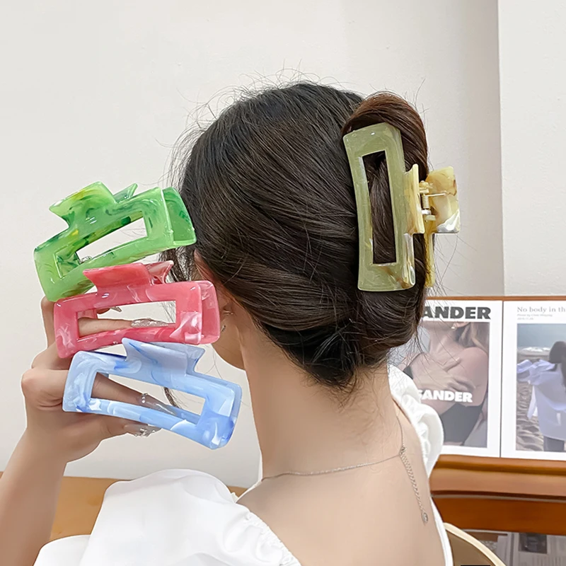 

AISHG Hair Claw Clip for Women Fashion Square Matte Headwear Plastic Transparent Girl Korean Shark Clip Crab Hair Accessories
