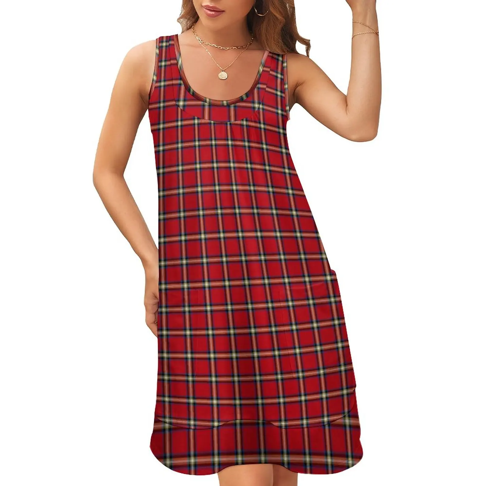 

Red Plaid Dress Royal Stewart Tartan Print Patchwork Sexy Dresses Ladies O Neck Aesthetic Casual Dress Pattern Vestido Gift Idea