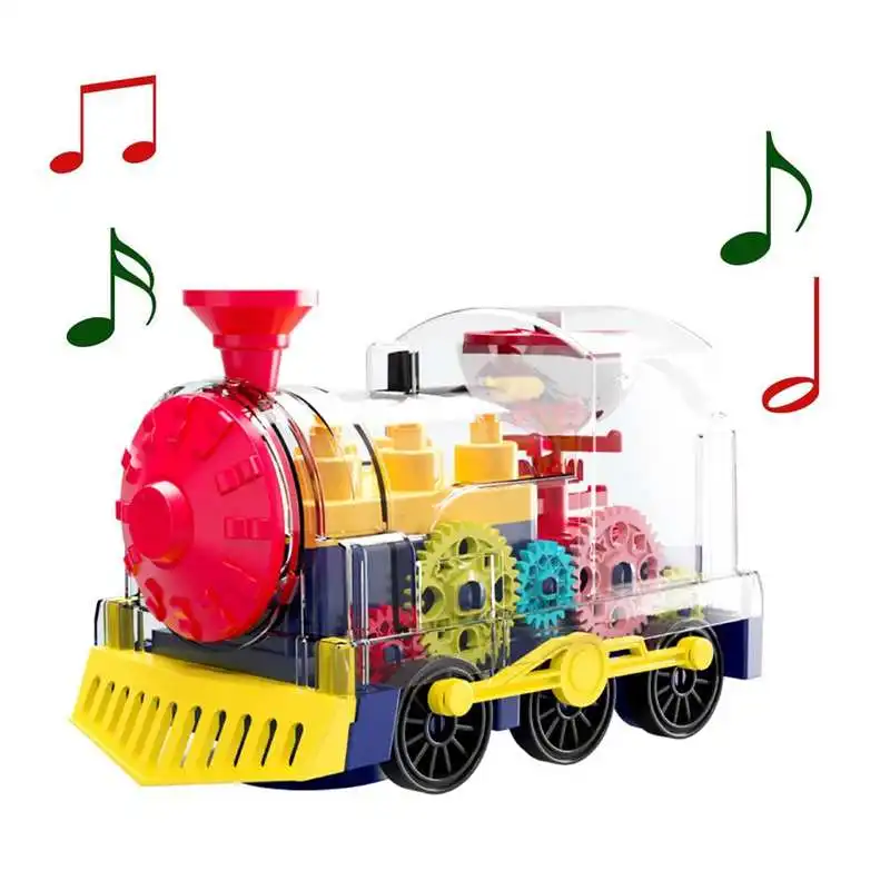

Electric Gear Train Toys Transparent Train Model With Music and Light Electric Gear Locomotive Toy Gift For Kids