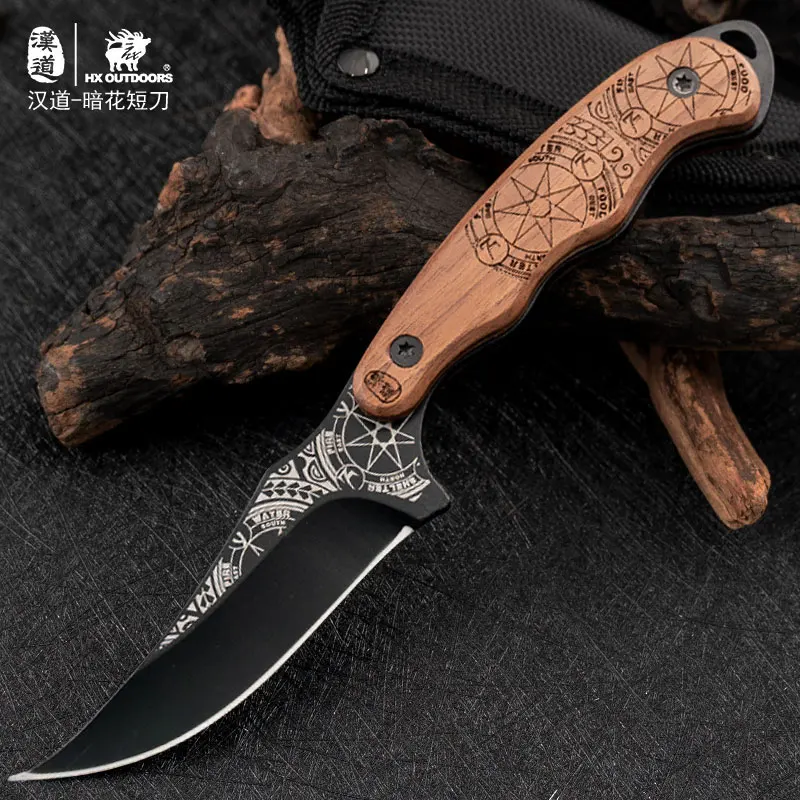 

HX OUTDOORS 5Rv15Mov Steel Wood Handle Kitchen Camping Knife Survival Tool Rescue Knives With Sheath EDC Tool, Dropshipping