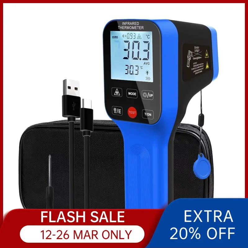 

Инфракрасный термометр-пистолет, перезаряжаемый, -58°C ℉ ~2912 ℉ Промышленный лазерный термометр для высоких температур, D:S=30:1, с сенсорной кнопкой, водонепроницаемый