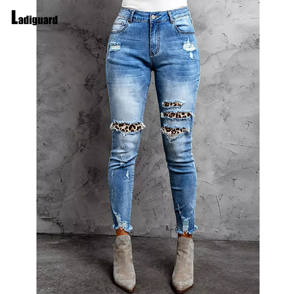 Ladiguard Women High Cut Demin Pants Girls Streetwear Sexy Pearl Beading Jeans Skinny Trouser 2023 European Fashion Demin Pants