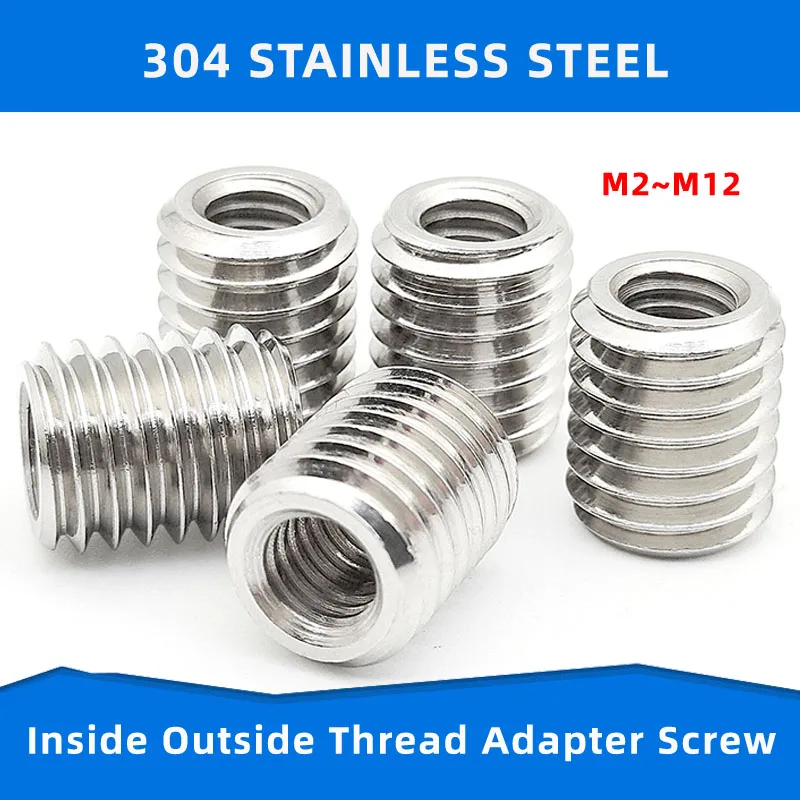 

304 Stainless Steel M2-M12 Inside Outside Thread Adapter Screw Wire Thread Insert Sleeve Conversion Nut
