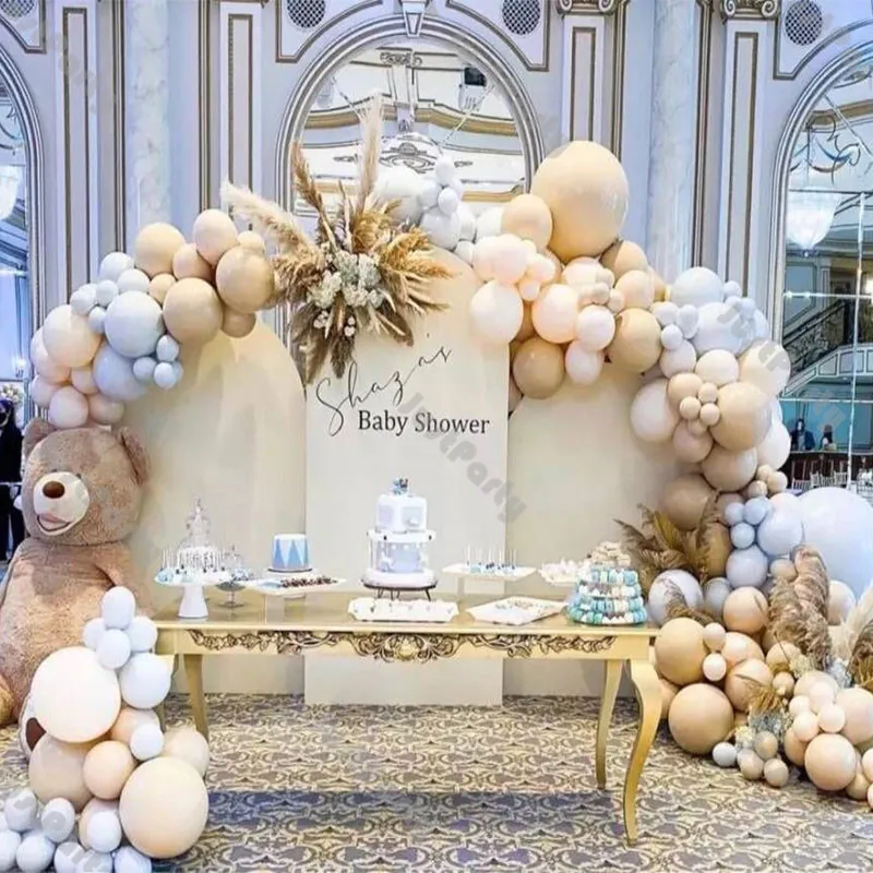 

DIY Macaron Blue Balloon Garland Kit Baby Shower Decoration Doubled Cream Peach Apricot Balloon Arch 1st Birthday Party Decor