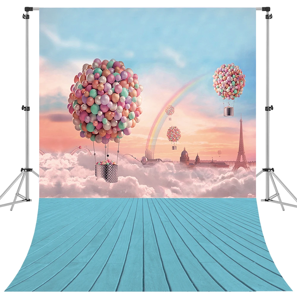 

Bonvvie Photography Background Blue Hot Air Balloon Bear Boy 1st Birthday Party Cake Smash Portrait Backdrop Photo Studio Props