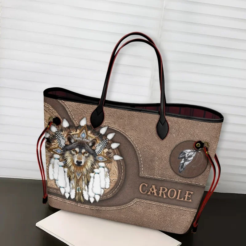 

Американский Трибл с волком, дизайнерские женские Наплечные сумки, женская вместительная сумка-тоут, регулируемая сумка для покупок, Женская Повседневная сумка