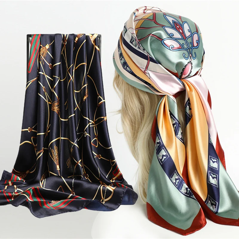 Женский Ретро шейный платок шелковая шаль атласный квадратный шарф для женщин с