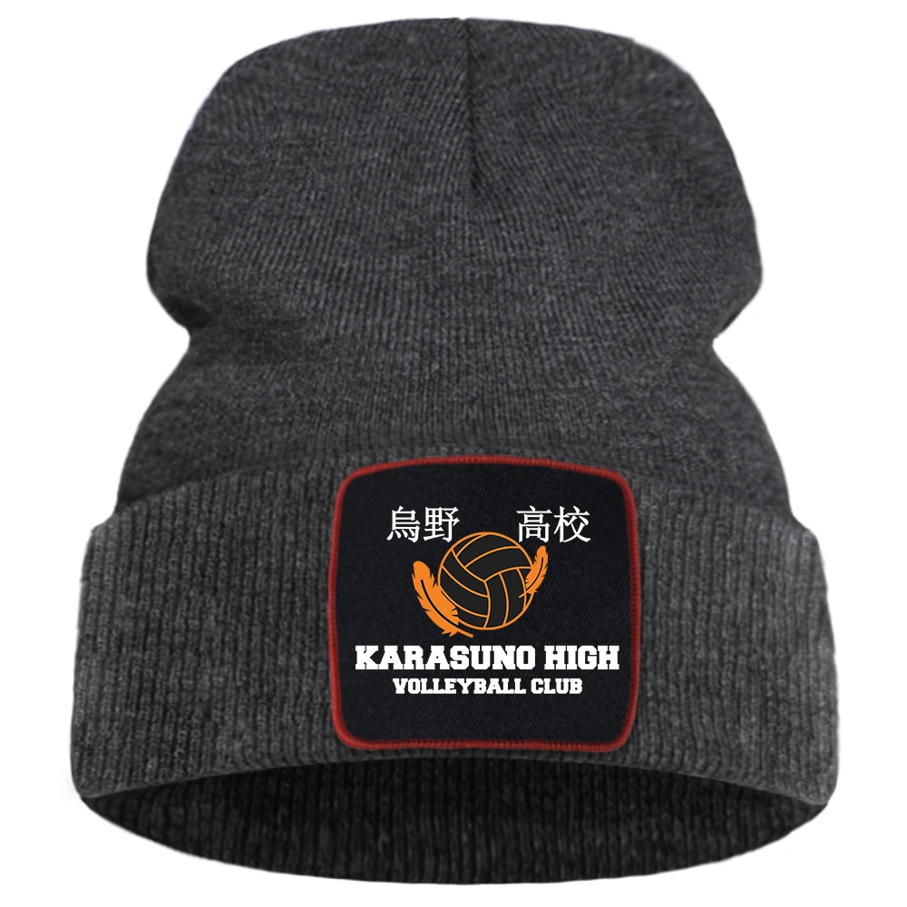 

Вязаная шапка Karasuno для мужчин и женщин, теплая Модная шапка для старшей школы, в японском стиле аниме, хип-хоп, уличные кепки для манги, Haikyuu