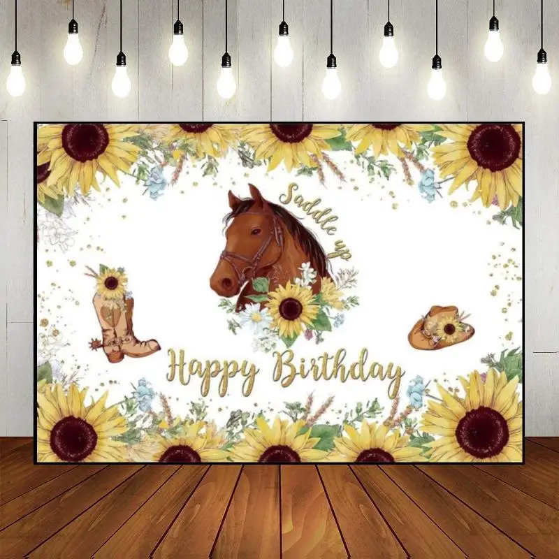 

Horse Photo Background Cowgirl Boy Baby Shower Decoration Photography Backdrops Farm Birthday Pink Custom Backdrop Western Party