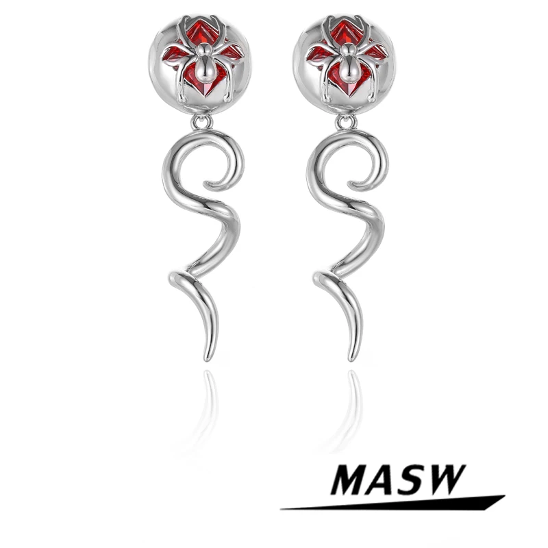 

MASW Original Design Spider Shape Red Earrings 2022 New Trend Personality Design High Quality Brass Silvery Drop Earrings Gifts