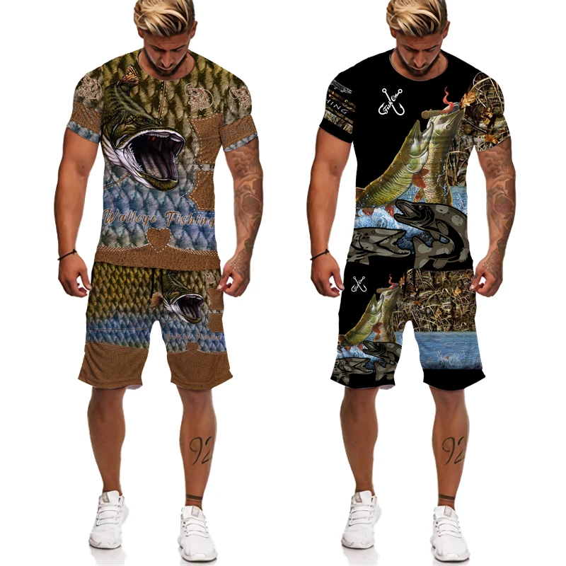 Camo Carp Fishing 3D Print Men Women Tee/Shorts/Set Casual Harajuku Streetwear Tracksuit Outdoor Fishing Hunting Camping Clothes