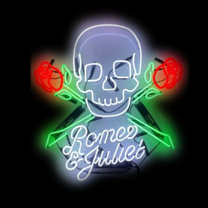 

Romeo Juliet SKull Acrylic Neon Sign Bar Light Lamp Gift Beer Bar Pub Sign Handcrafted Shop Display Rose Wall Room Decor Light