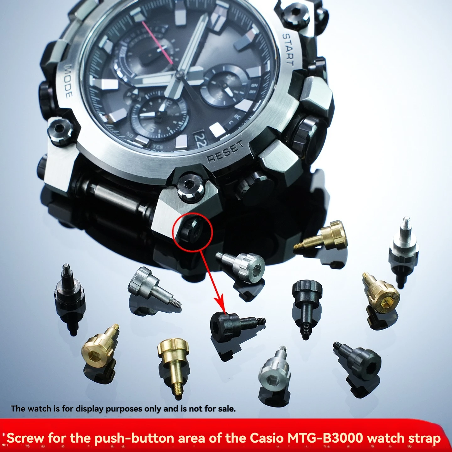 Фото Подходит для Casio G-SHOCK MTG-B3000: боковой винт циферблата, соединительный стержень для часов MTG-3000, боковая гайка корпуса, женские аксессуары. №2
