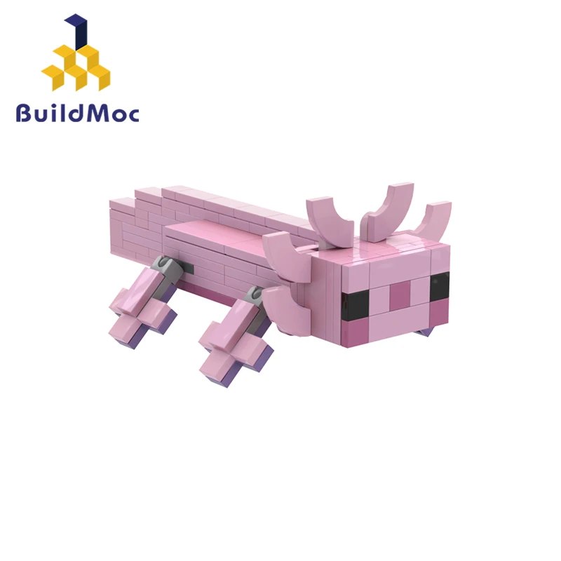 MOC Mexican Cute Animal Axolotl Building Blocks Set Pink Hexagonal Dinosaur Salamander Bricks Toy For Children Kid Birthday Gift