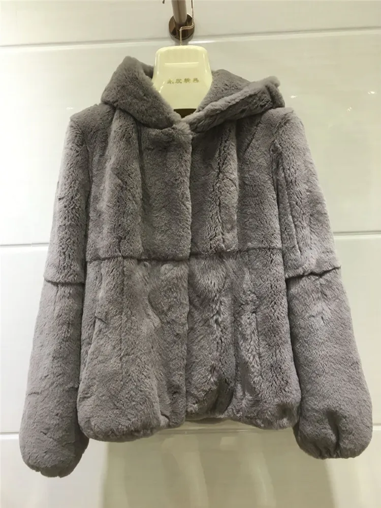 2022 Genuine Natural Real Rex Fur Coat Women's Hooded Outerwear All Fur Long Sleeves Short Style Thin Coat