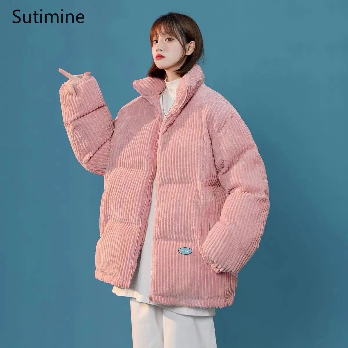 Winter Clothes Women Office Lady Pockets Corduroy Women's Winter Oversize Design Coat Zipper Loose Coat Women Winter Jacket