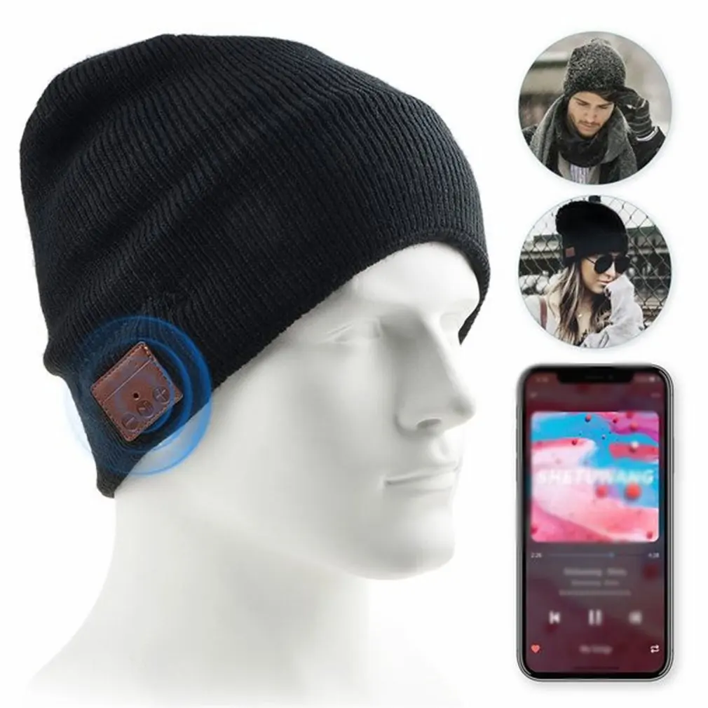 Фото Горячая зимняя гарнитура 2 в 1, Bluetooth 5,0, повязка на голову, теплая музыкальная шапка с микрофоном для громкой связи, спортивная кепка на открытом воздухе №1