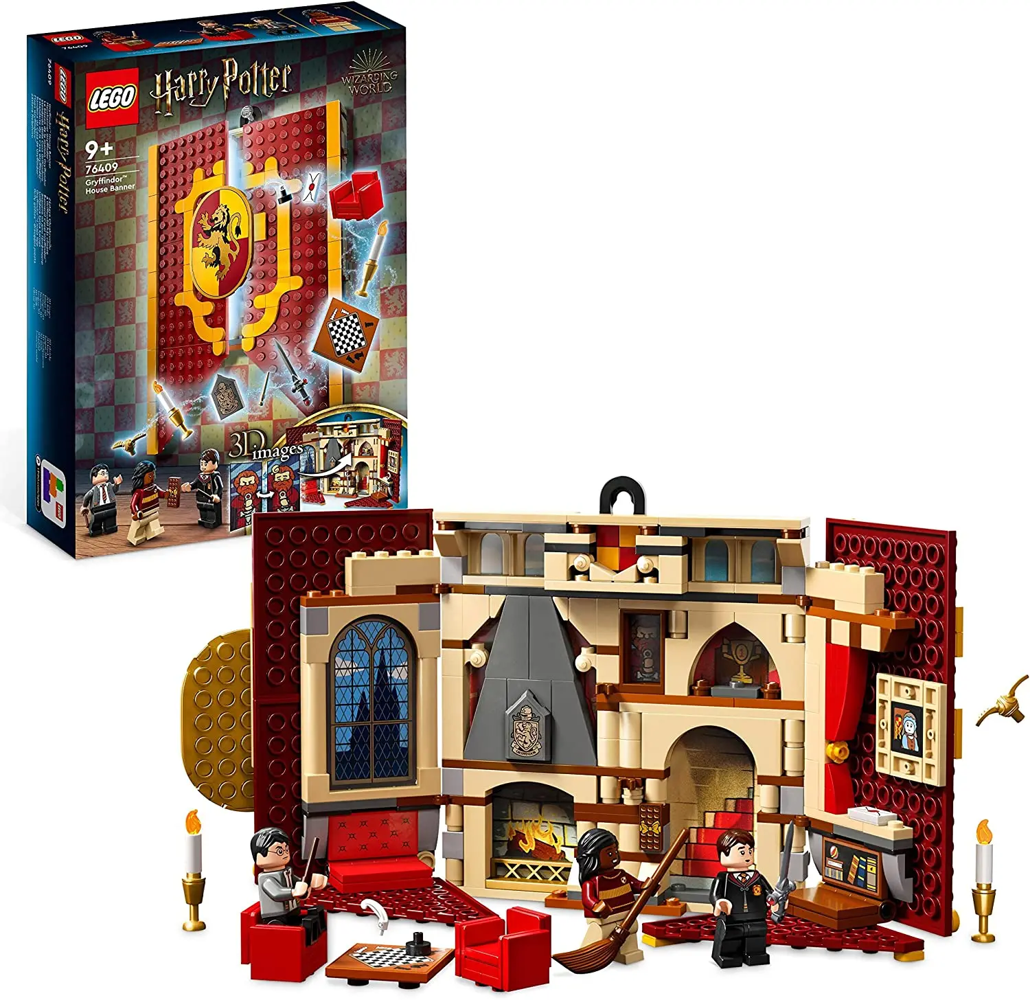 

76409 Harry Potter Le Blason de la Maison Gryffondor Jouet avec 3 Minifigurines Décoration Murale de la Salle Commune du Châ