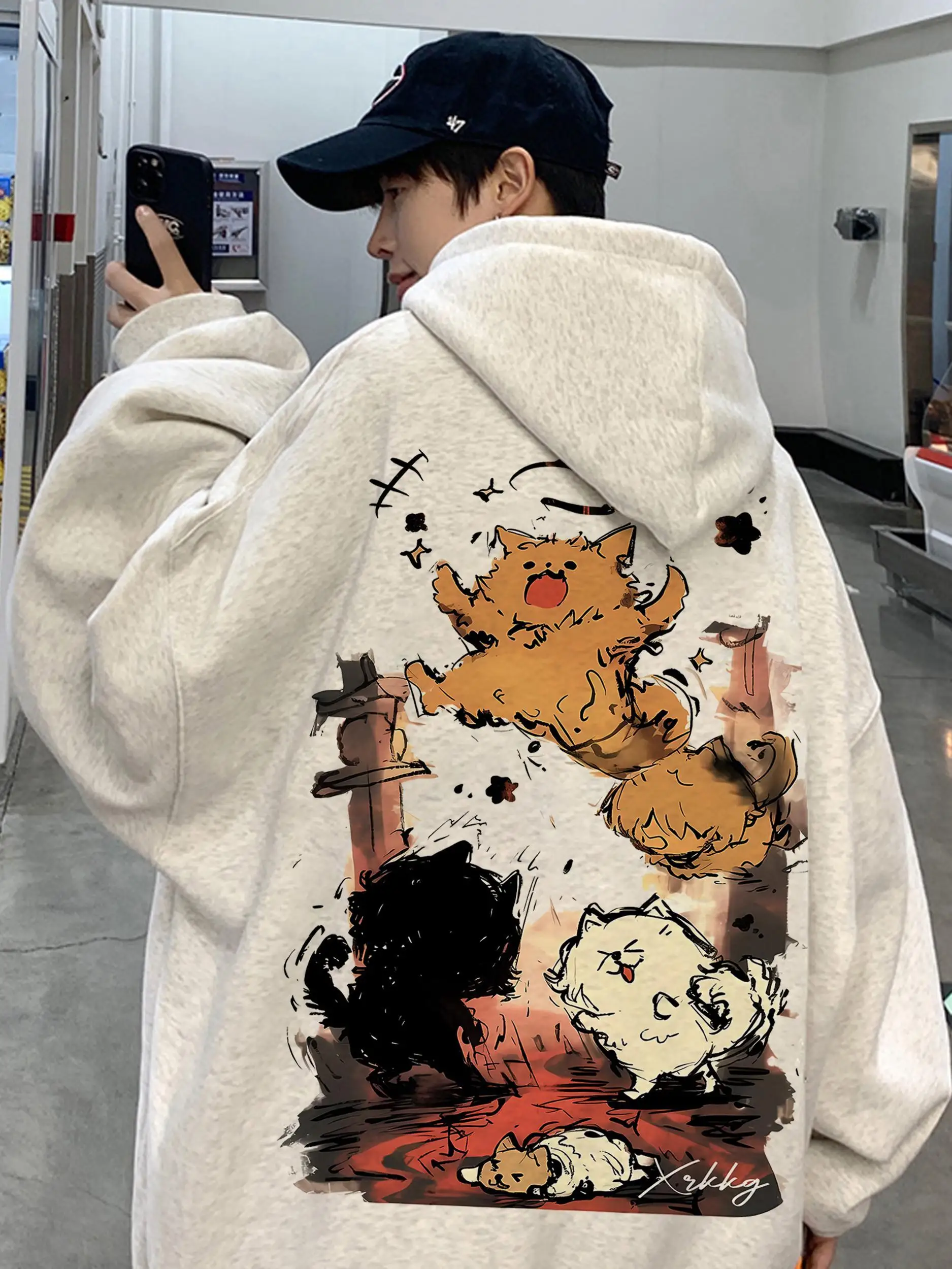 Большой свитшот с капюшоном American Jumping Cat для женщин и мужчин осенью зимой из