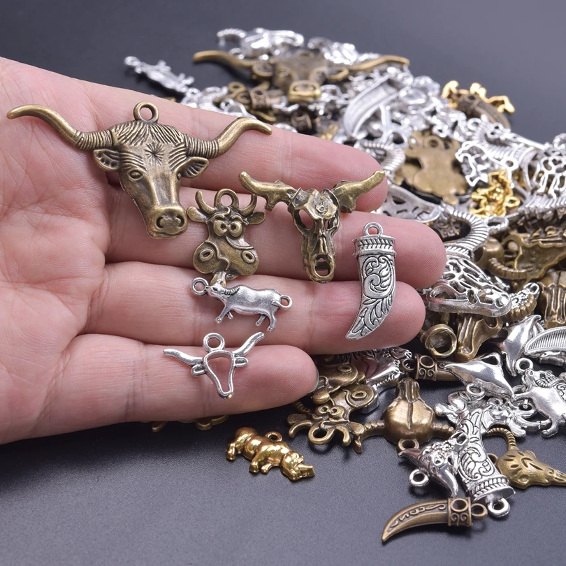 

Random Mixed Animal Vintage Cow Ox Horn Charms For Jewelry Making Supplies DIY Necklace Earrings Charm Pendants Men Accessories