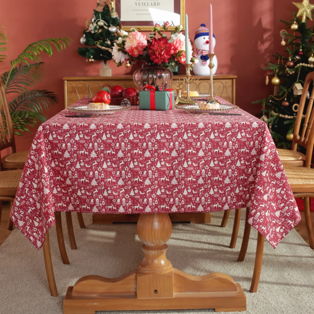 

Красное украшение для вечерние, рождественское оформление стола, тканевый чехол с принтом, прямоугольная зеленая Рождественская скатерть