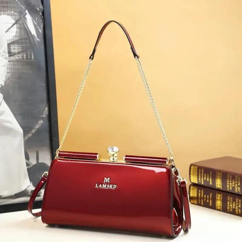 

2023 Glossy Patent Leather Handbag Wedding Satchel Retro Purse Crossbody Bag Women Top Handle Tote Bag Evening Shoulder Bag