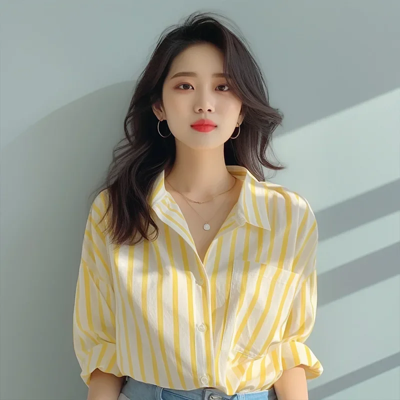 Стильная полосатая рубашка женская ранняя весна новинка 2024 повседневная в