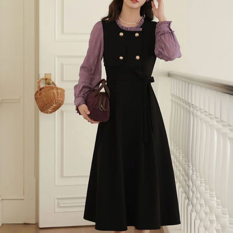 Женская одежда в стиле французской Хепберн элегантное стильное платье до колена