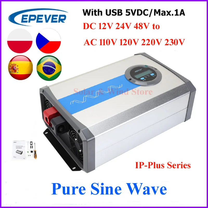 Epever IP artı 1500W 2000W 3000W SPWM 12V 24V 48V saf sinüs dalgası güneş invertör dışarı koymak 220V 230V 110V 120V IP3000-41-Plus