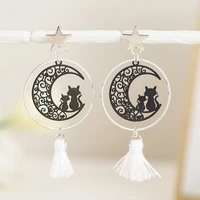 star stud earrings simple jewelry gift animal earrings sterling cute black cat and moon long hoop dangle earring