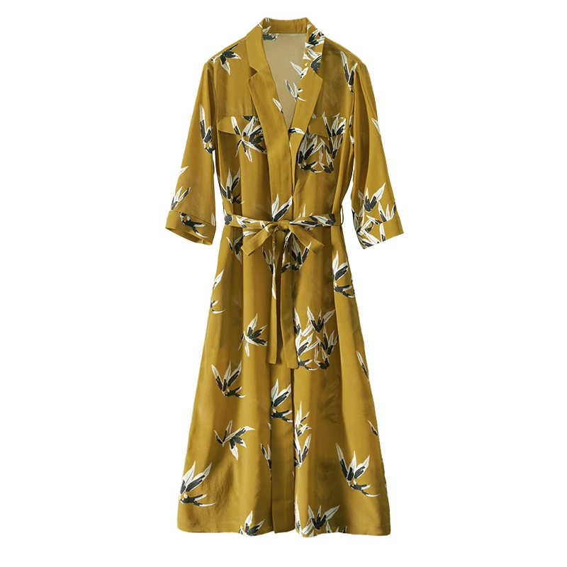 

SHUCHAN Vestidos De Fiesta Natural Silk A-LINE Mid-Calf Three Quarter Sleeve Long Dresses for Women Pullover