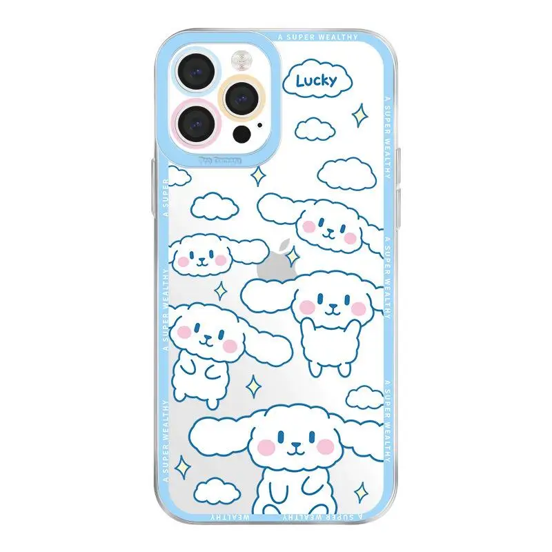

Sanrio Cinnamoroll мультфильм Kawaii для Iphone чехол 12 Iphone13Pro зрачок тень прозрачный чехол Xsmax с ремешком 78Plus