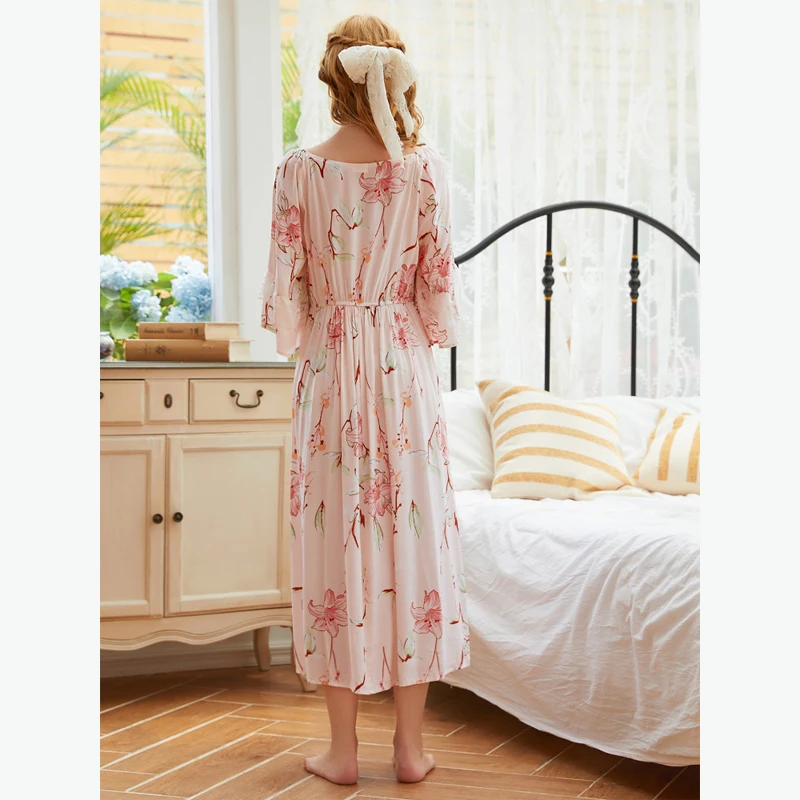 MAYMOLI Luxury Night Dress Women Lingerie Printing Lace Sleepwear Temperament Women's Nightie Comfortable Pajamas Home Wear