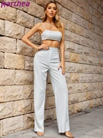 parthea summer 2 piece outfit sparkling crop cami top and pants set women club party sexy rave y2k high waist wide leg pants set