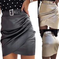 womens pu mini skirt summer 2022 all match solid color wrapped hip pu leather mini skirt for party dating pu leather skirts