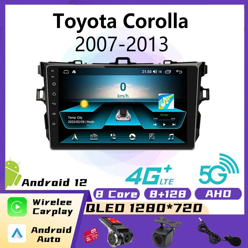 Автомагнитола 2 Din Android для Toyota Corolla 2007-2013, автомобильный стерео Мультимедийный Плеер, FM, GPS, Wi-Fi, BT, навигация, Авторадио