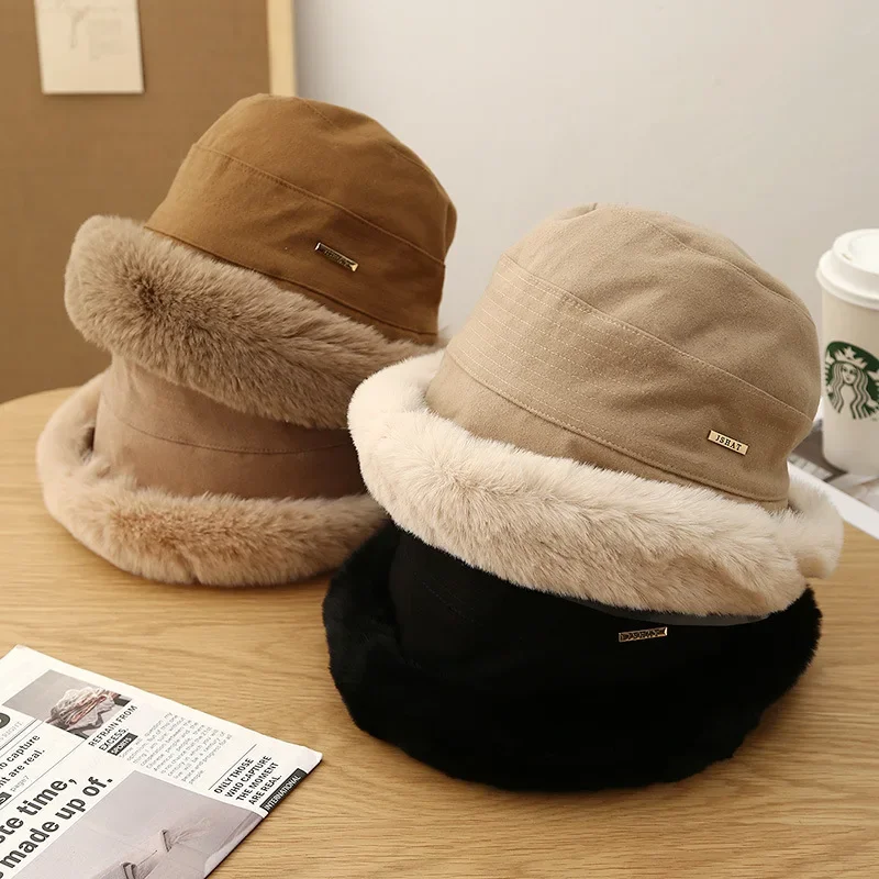 Плюшевая шапка для рыбалки в корейском стиле женщин с флисовой подкладкой теплая