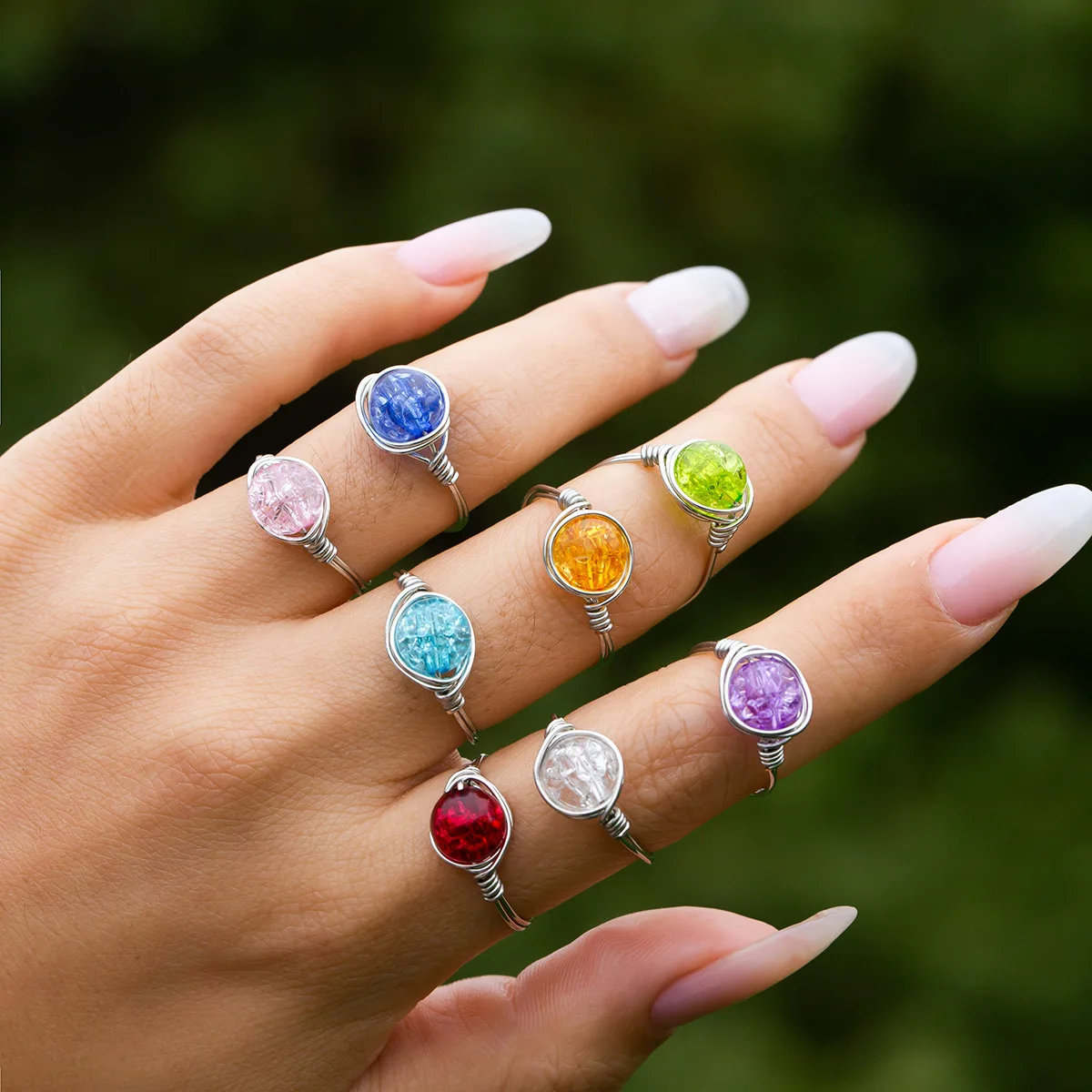

Colored Rhinstones Handmade Finger Rings for Women Girls Vintag Boho Ring