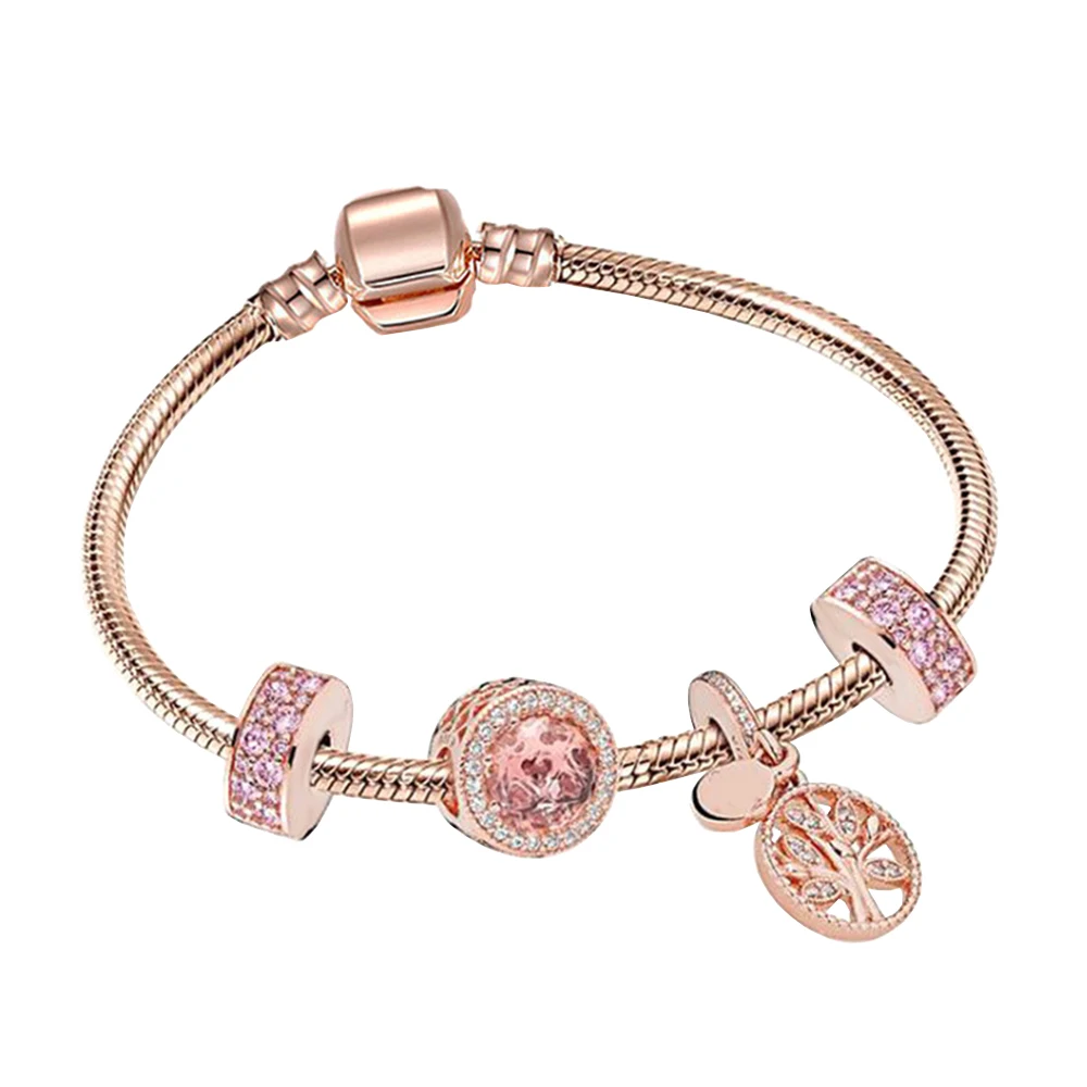 

S925 Rose Gold Family Tree Diamond Snake Bracelet Fit for Pandora Original Styling Link Making Fashion Jewelry for Women Gifts