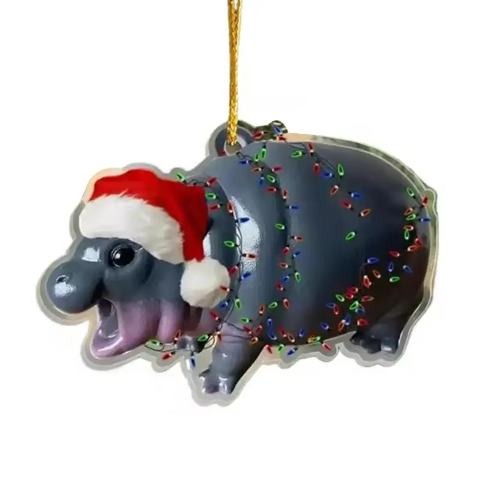 Рождество Moodeng Смола Злой Бегемот Акриловые Украшения Тенденции Елка Подвеска