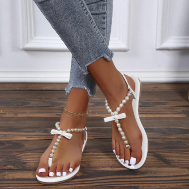 

Women Sandals Summer Shoes Flat Pearl Sandals Comfortable String Bead Beach Slippers Casual Sandals Zapatillas Mujer