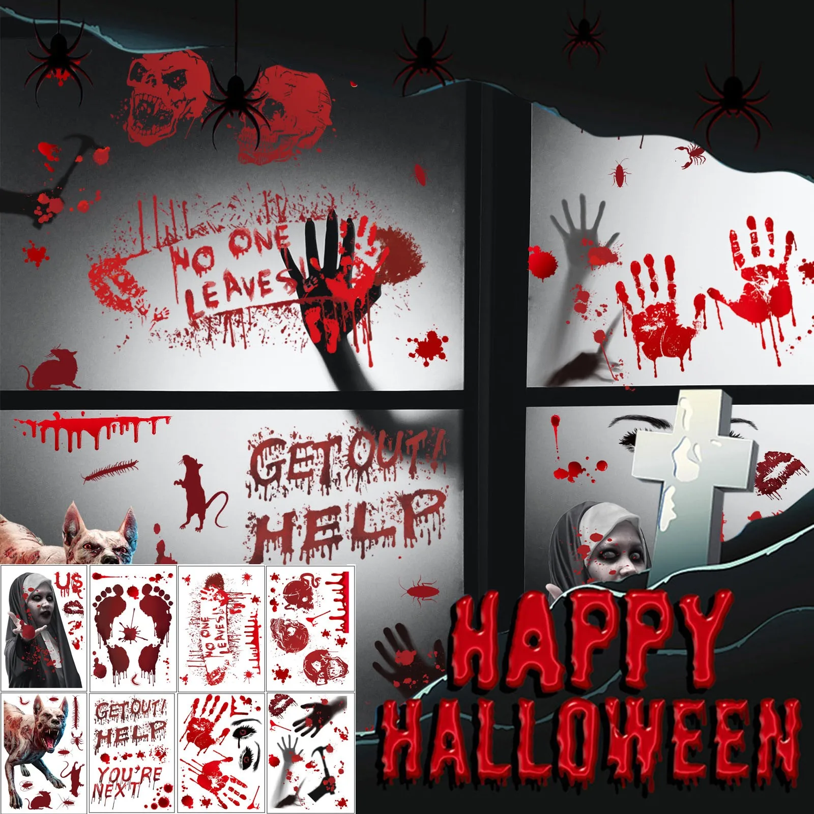 

8pc Halloween Blood Fingerprint Wall Sticker Animal Sticker Pack Photo Backpack Large Photo Props for Baby Pictures